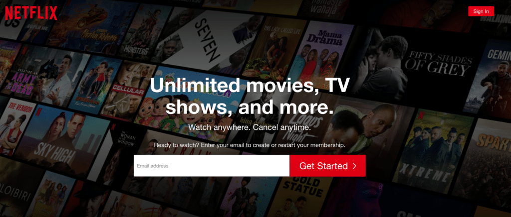 A screenshot of Netflix's homepage