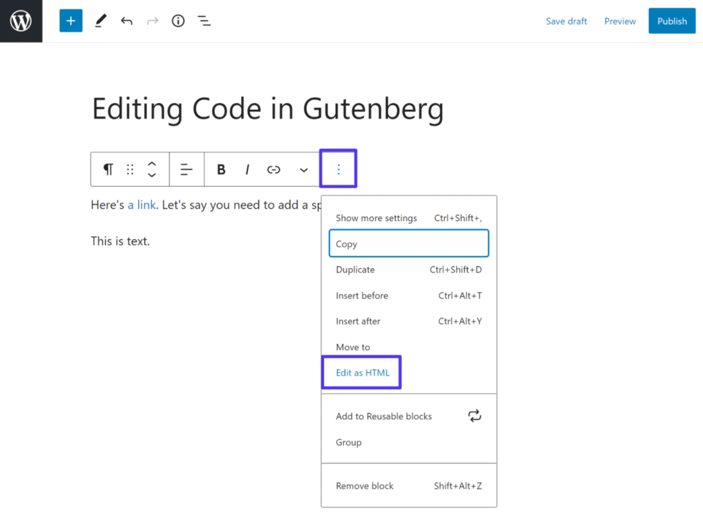 Sådan redigeres en enkelt blok som HTML