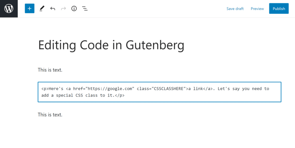 Der HTML-Editor für einen einzelnen Block.