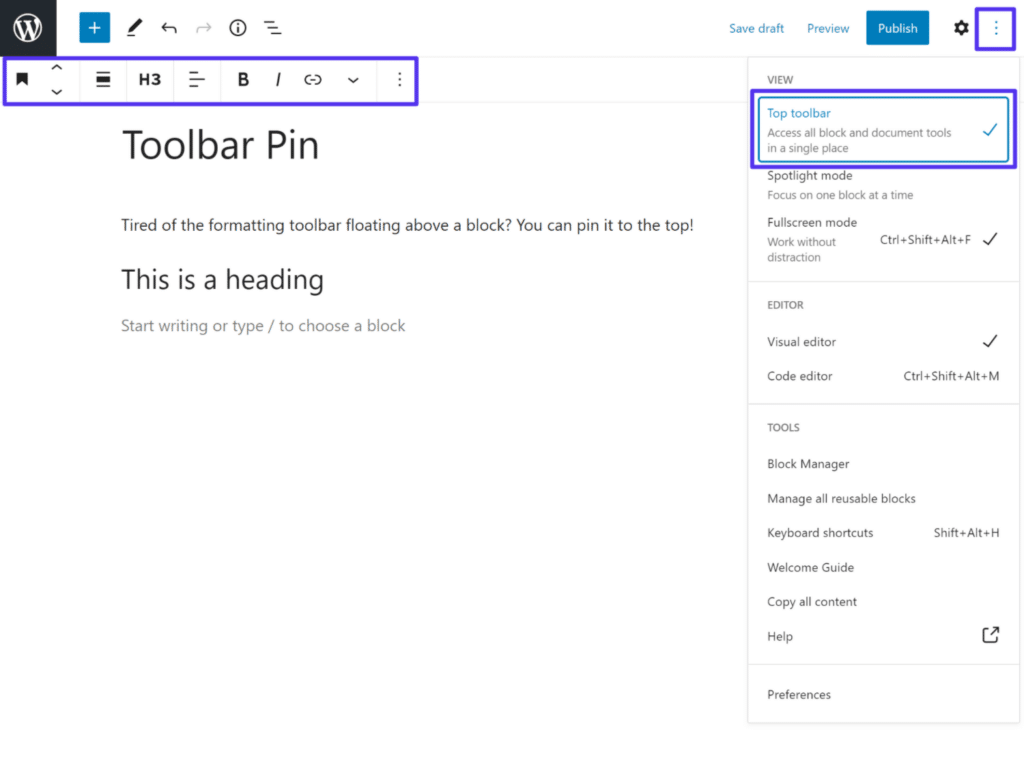 You can pin the formatting toolbar to the top