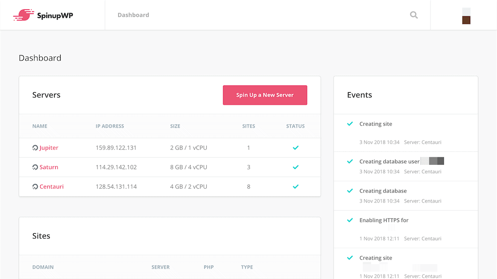 The SpinupWP interface.