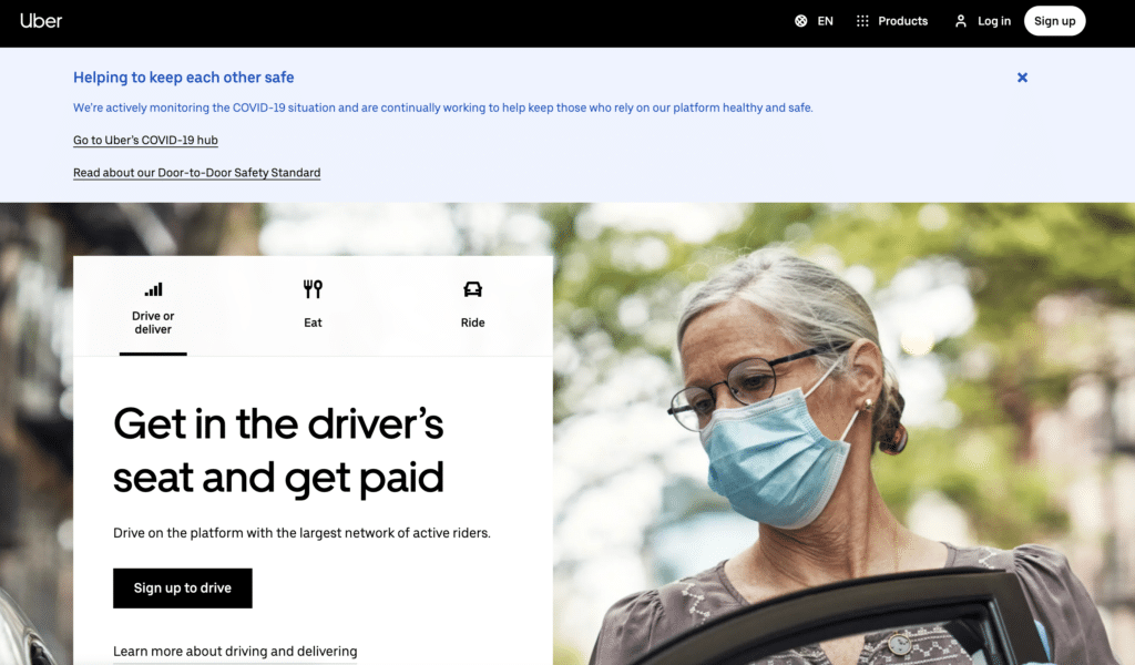 A screenshot of Uber's homepage