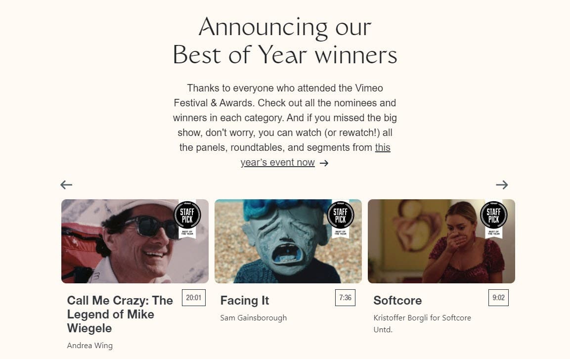 Vimeo Festival & Awards screenshot.