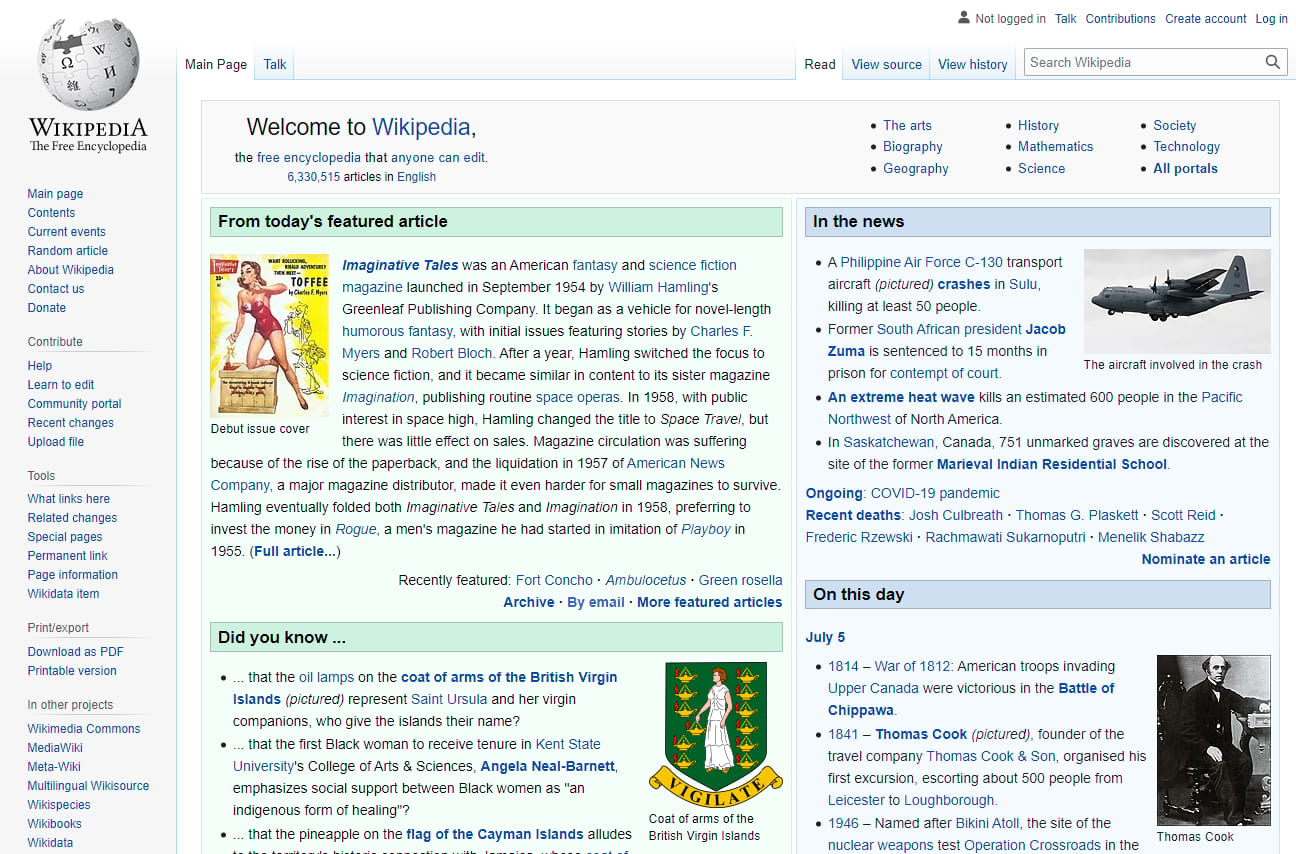 Page d'accueil de Wikipedia