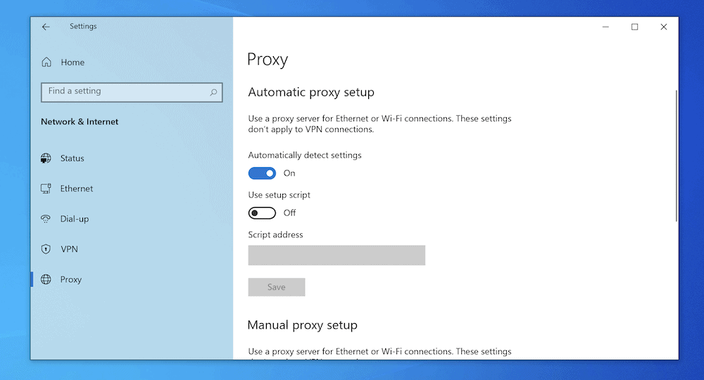 As configurações de proxy do Windows