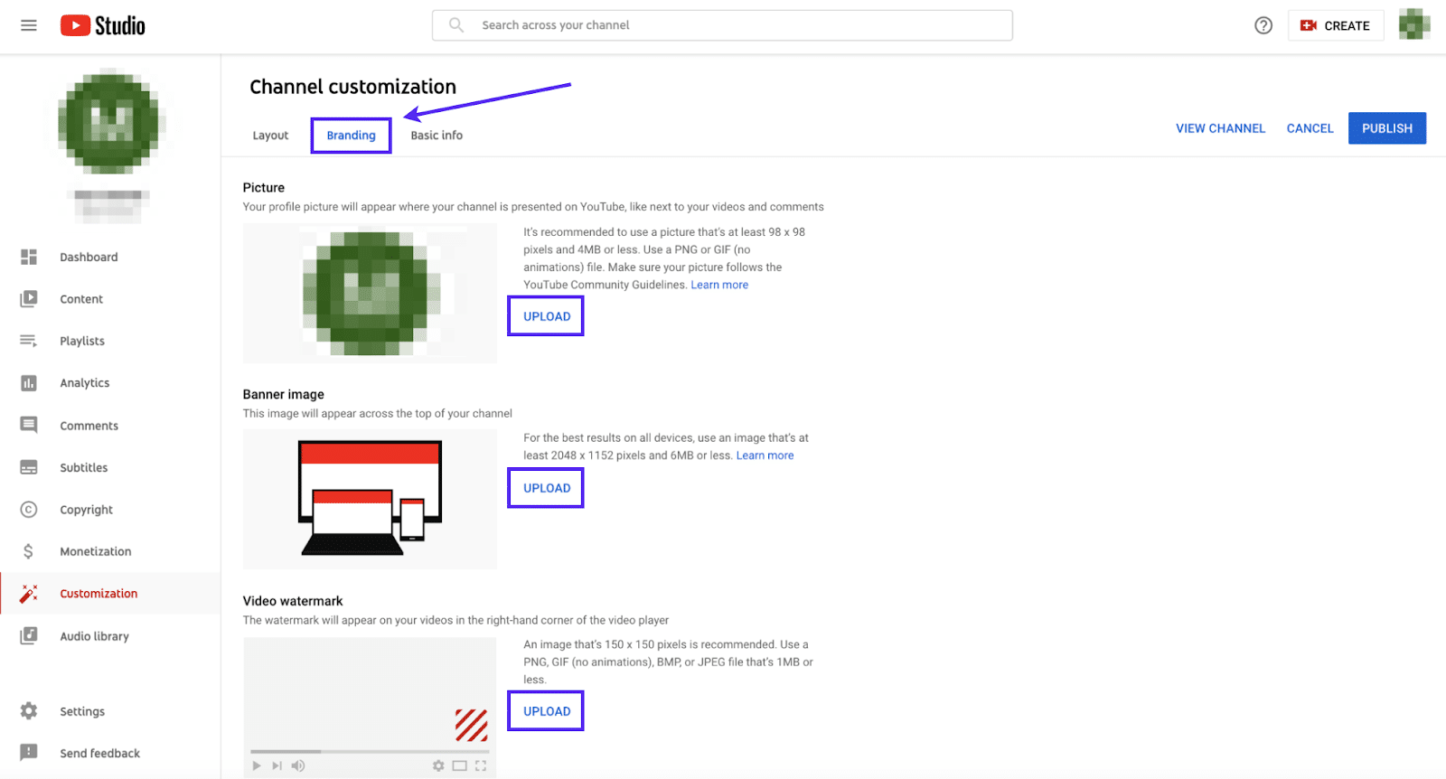 Ajouter une image de marque à votre page YouTube.