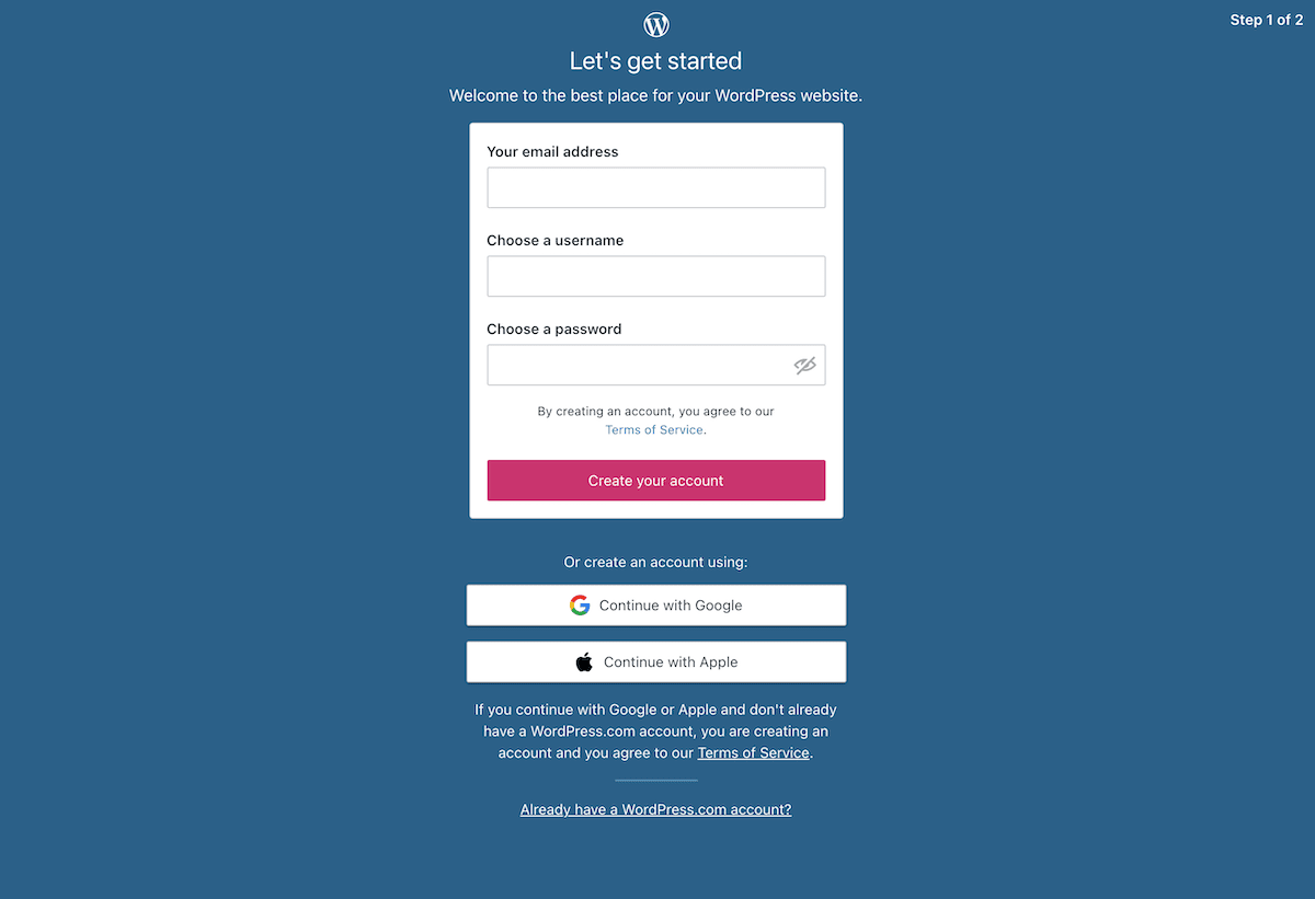 Create a free WordPress.com account