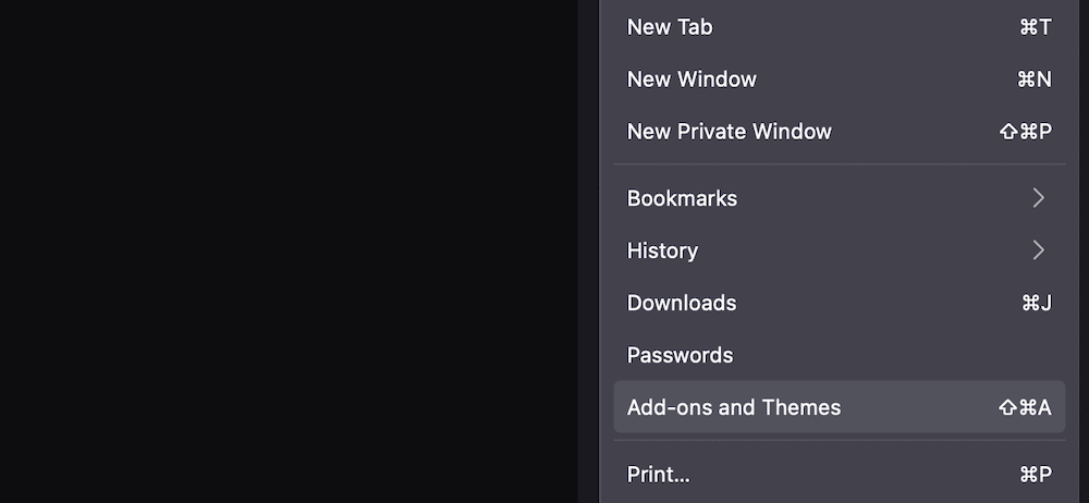 The Add-ons and Themes link in Firefox.