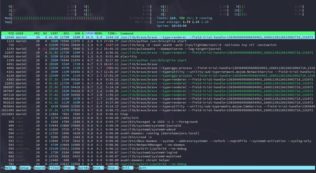 Die Schnittstelle "htop".