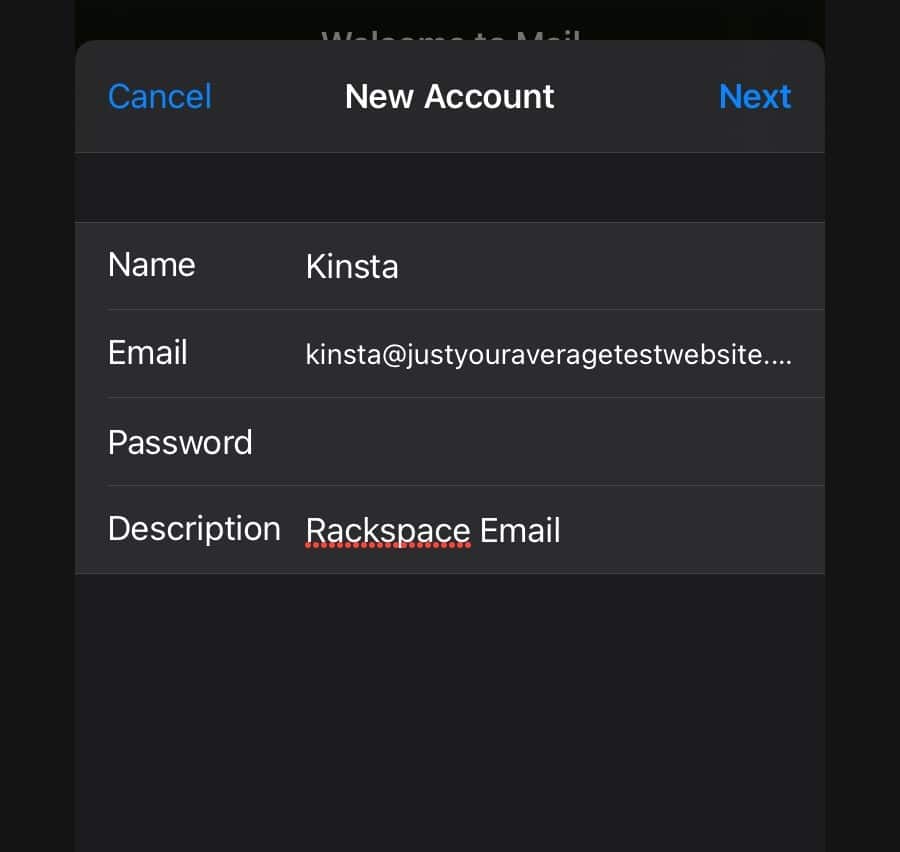 Gib deine Rackspace-E-Mail-Adresse und dein Passwort ein.