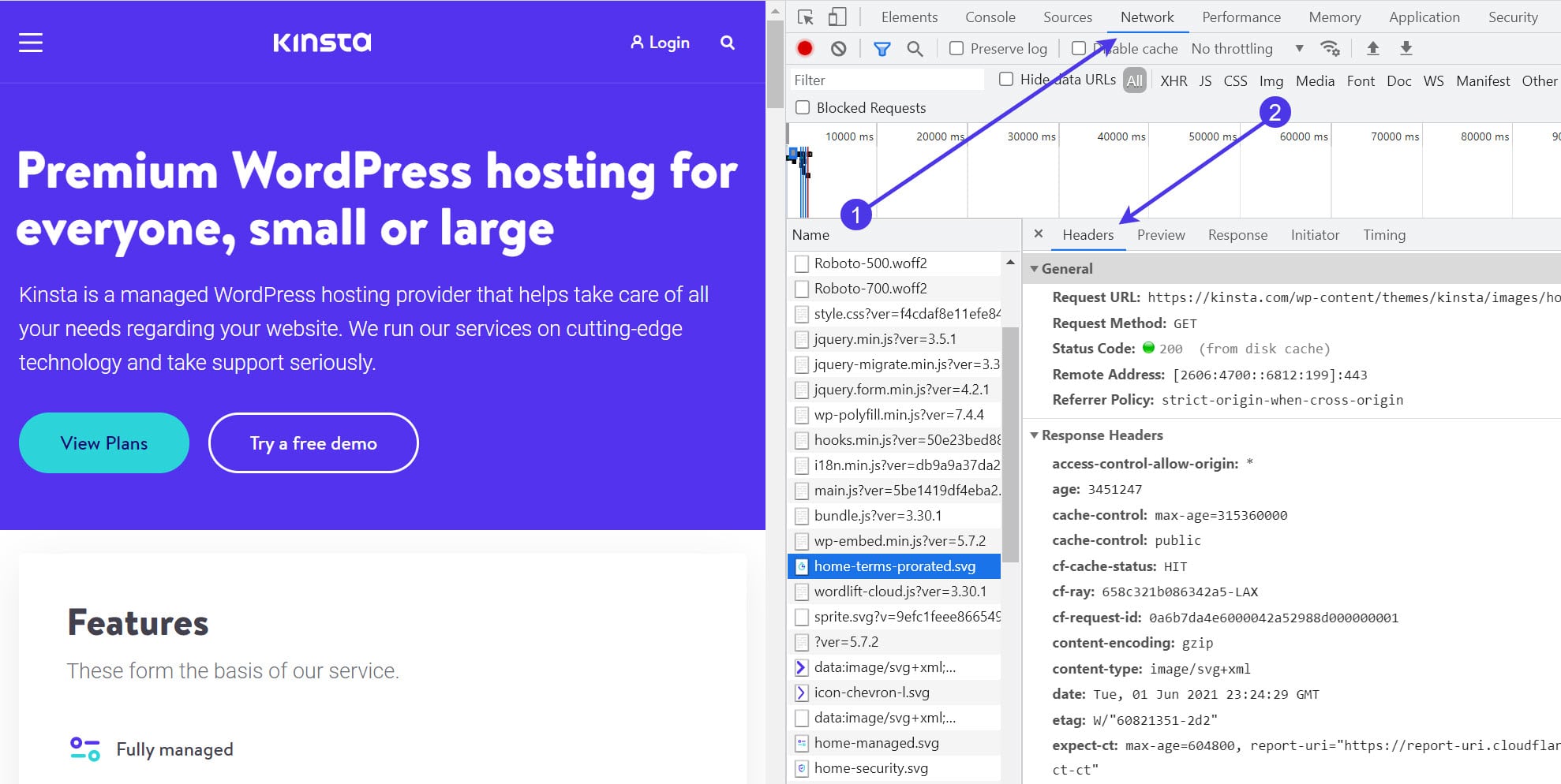 Rechtsklik en kies Inspect in de browser, en ga vervolgens naar de tabblad Network en Headers.