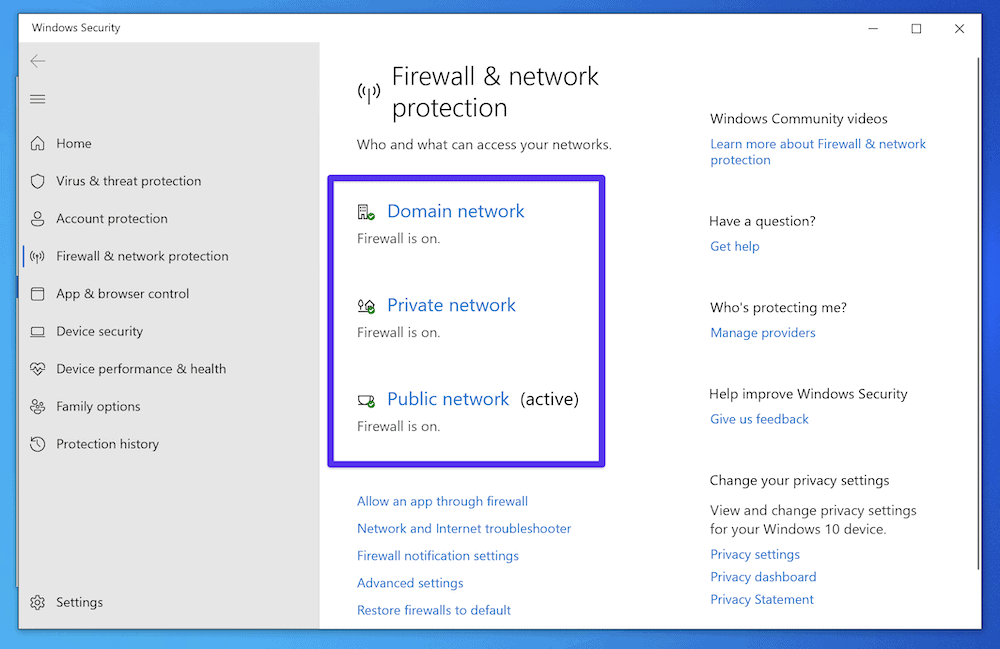 Die Seite Firewall & Netzwerkschutz.