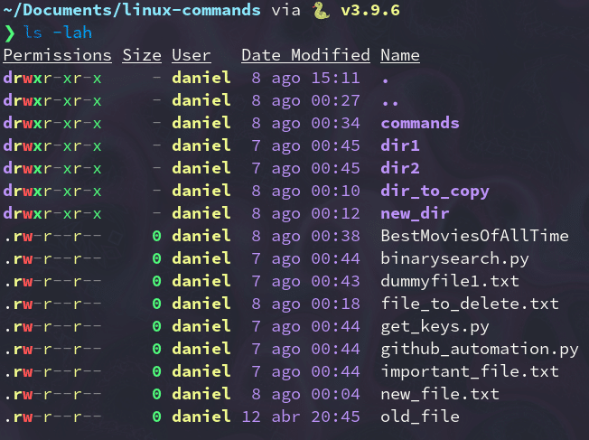 List command showing modifying dates of a set of files.