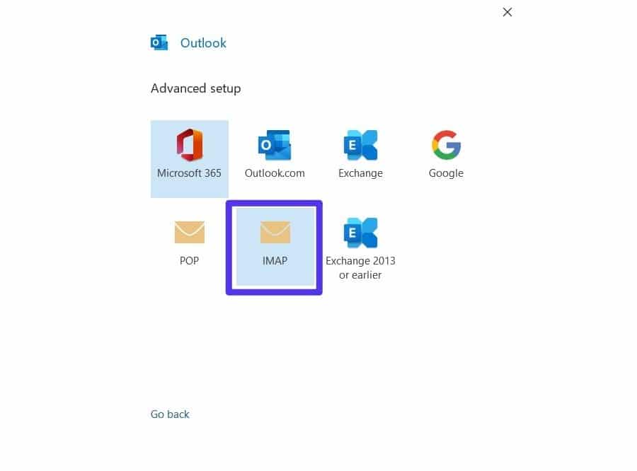 Choisissez l'option pour IMAP.