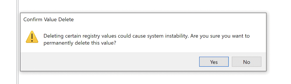 The Confirm Value Delete dialog.