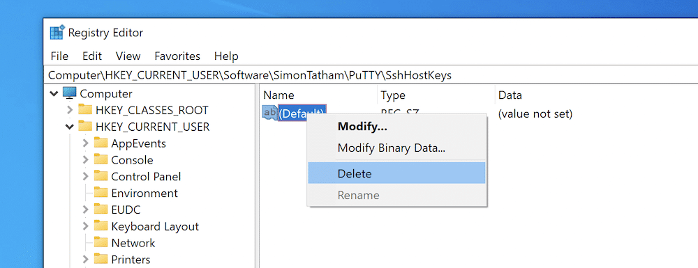 Deleting a Registry key in regedit.