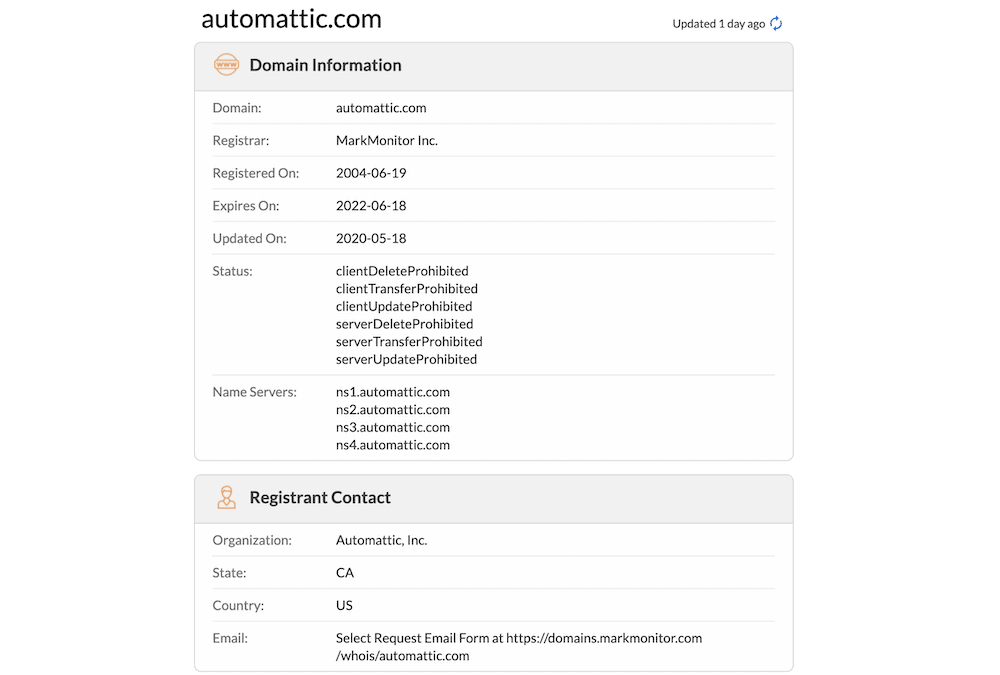 Procurando um domínio no banco de dados WHOIS