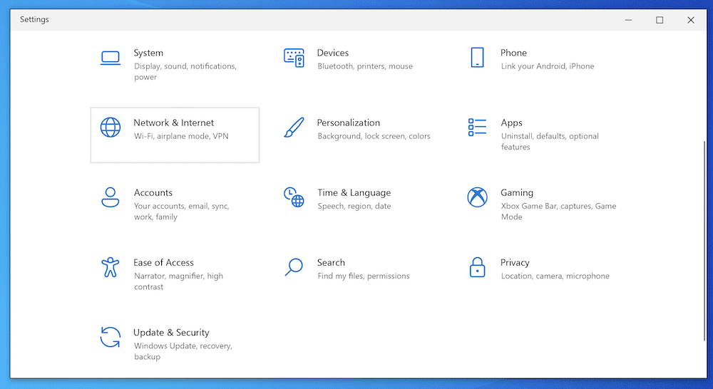 The Windows Settings screen.