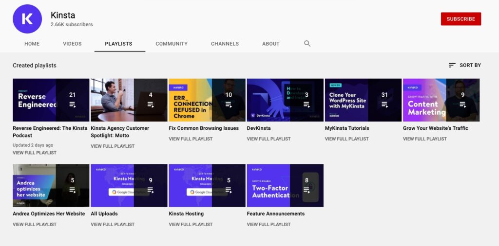 Le playlist YouTube di Kinsta