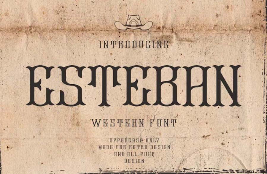 Esteban, eine westliche Schriftart, die nur in Großbuchstaben geschrieben wird.