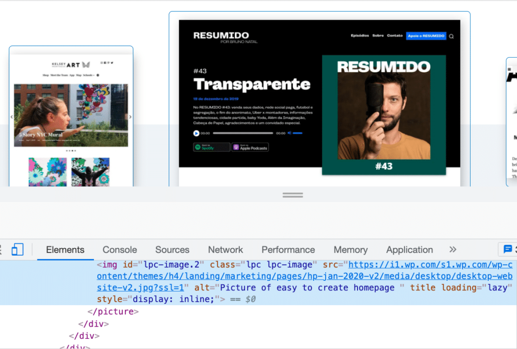 Esempio da WordPress.com: il sito web raffigurato sulla homepage contiene l’alt text “Picture of easy to create homepage”.