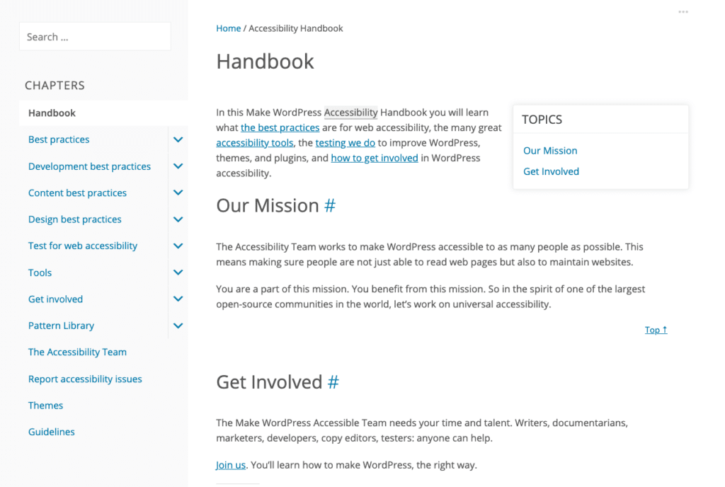 Le manuel d'accessibilité de WordPress.