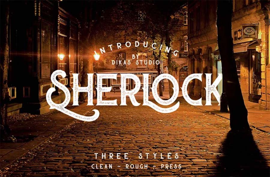 Sherlock Press, a font with three styles .