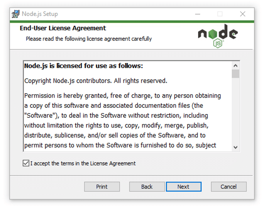 Accepter Node.js-licensaftalen.