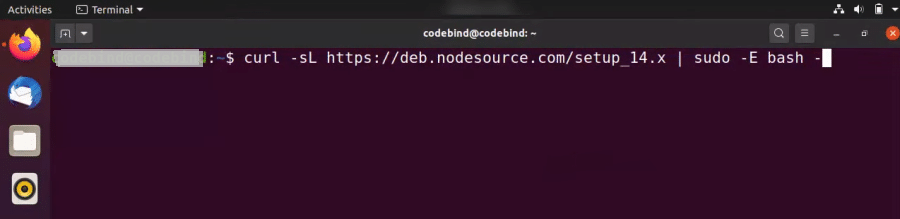 Beginning the Node.js installation on Ubuntu.