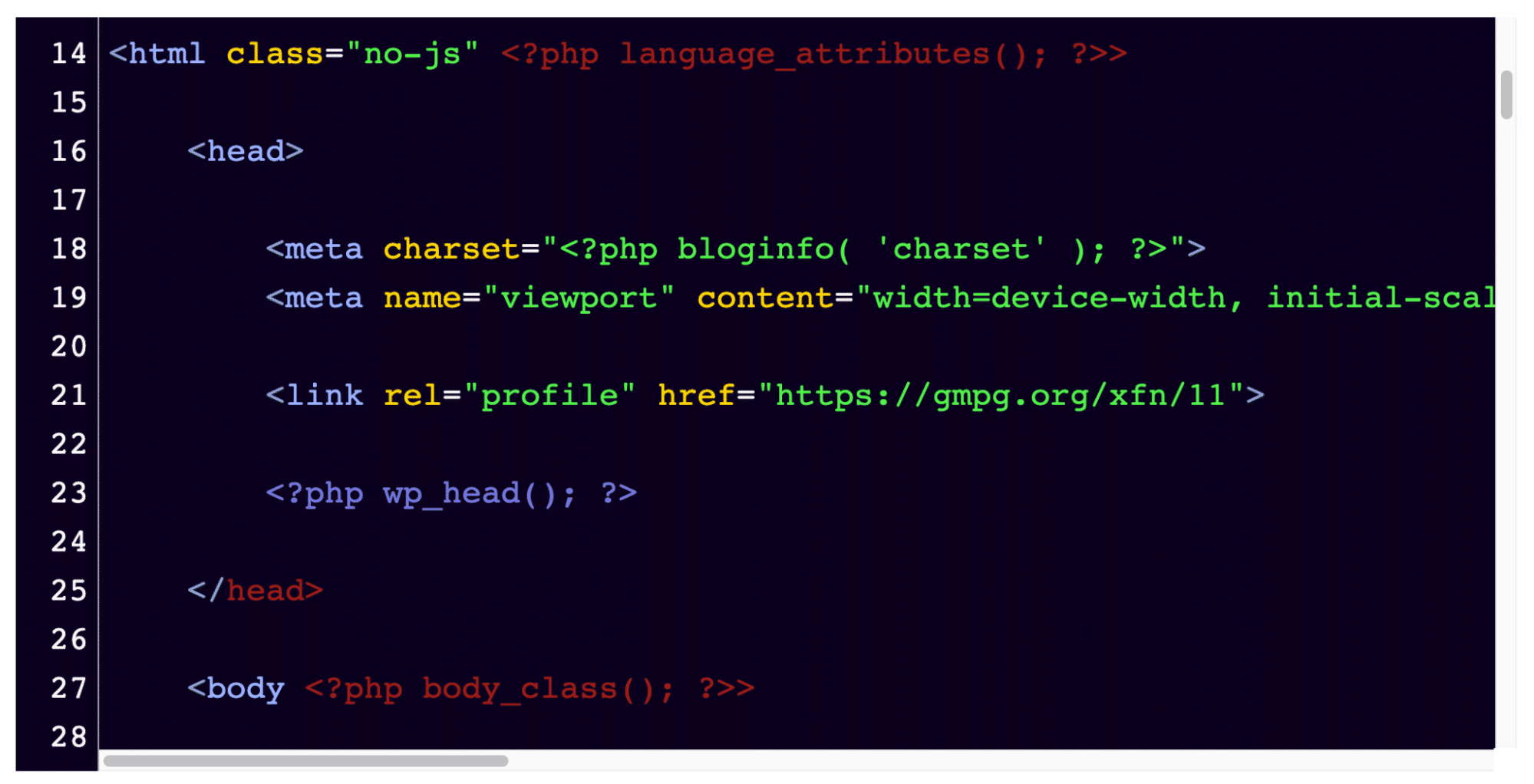 Cómo se verá el fragmento en su archivo wp-config.php.