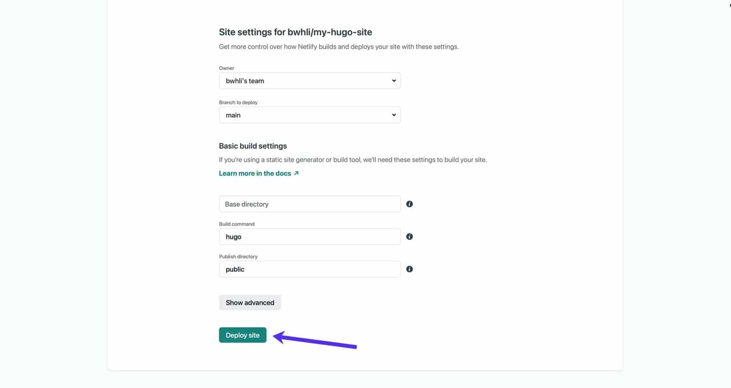 Deploymente del sito Hugo su Netlify.