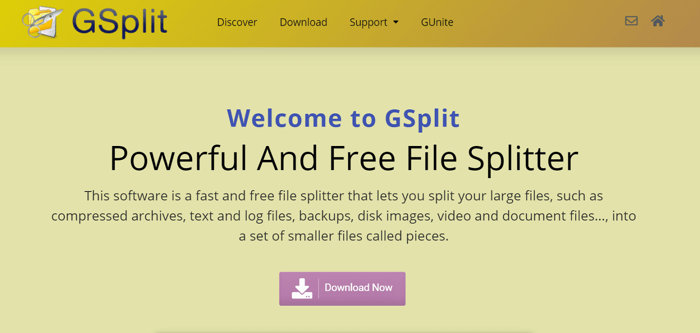 The homepage for GSplit, showing the text 