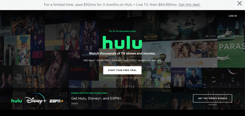 Homepage ufficiale di Hulu