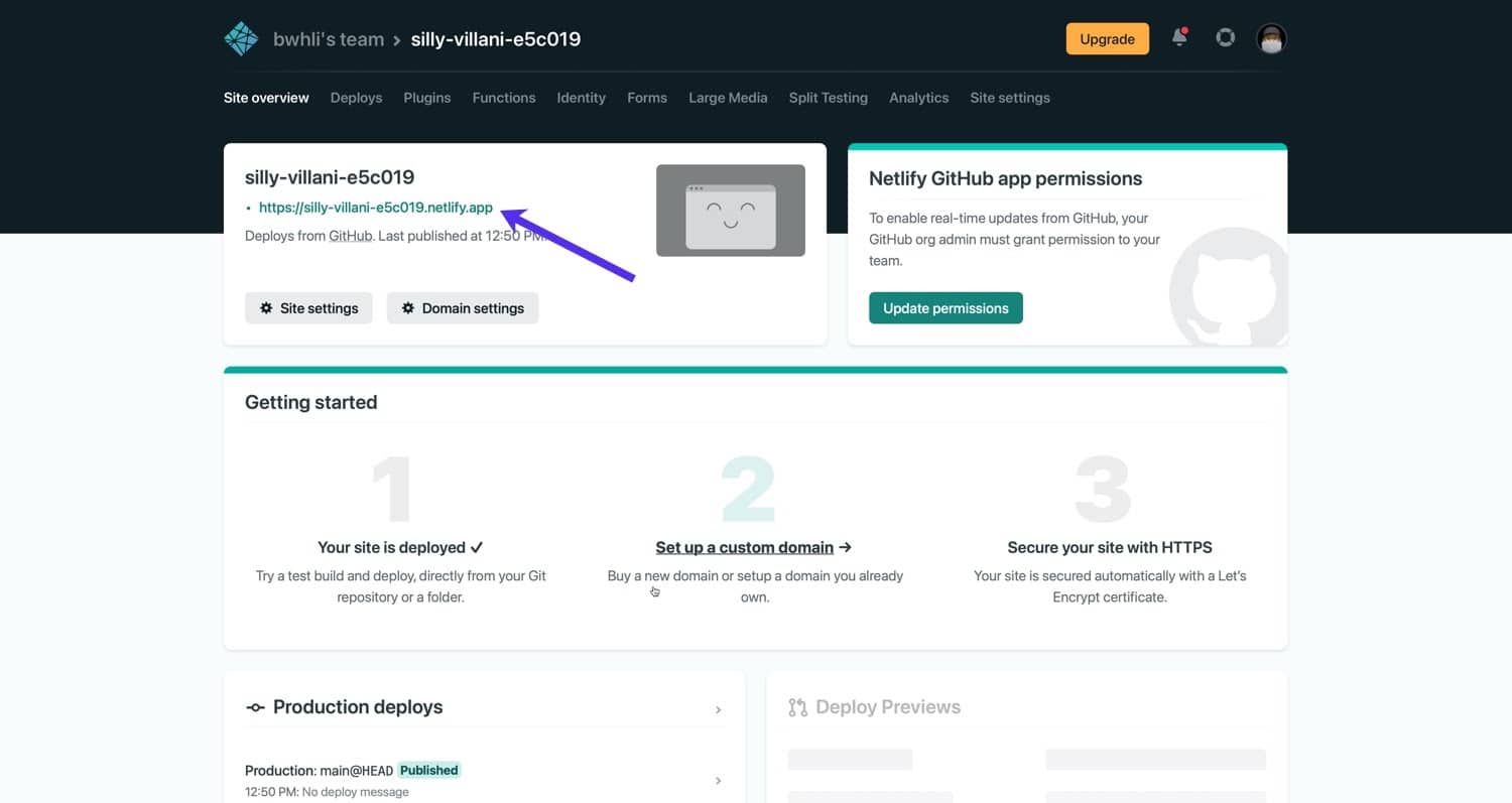 URL dello staging Netlify