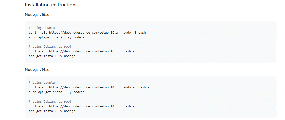 Instrucciones de instalación de Node.js en Ubuntu.