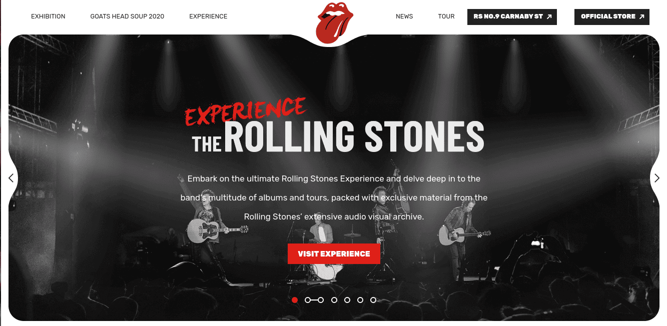 Schermata dell’homepage del sito dei Rolling Stones.