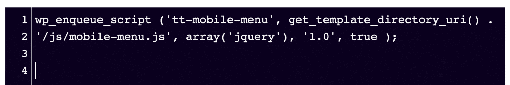 Cómo se verá su fragmento en el archivo script-loader.php.
