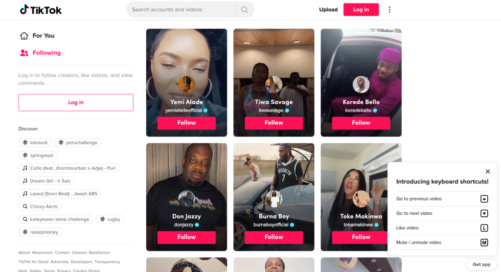 La page d'accueil officielle de TikTok.