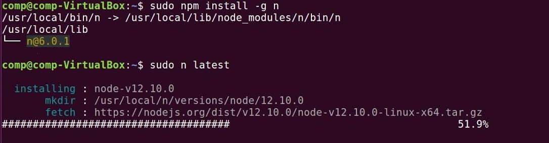 Updating npm version on ubuntu.