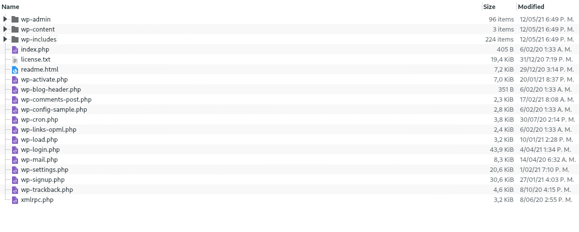 Estructura de archivos de WordPress.