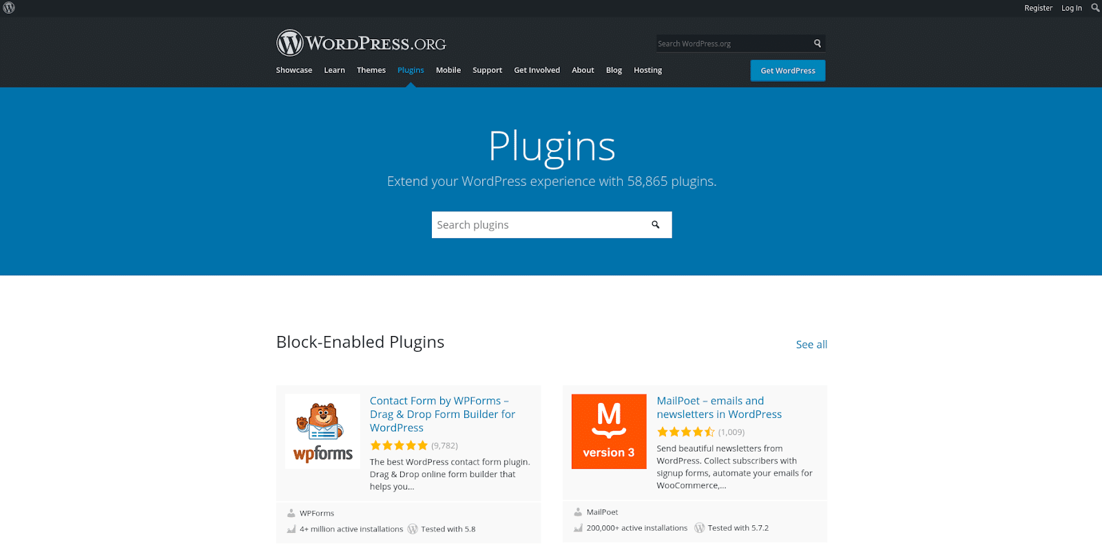 Pagina del repository ufficiale dei plugin WordPress.