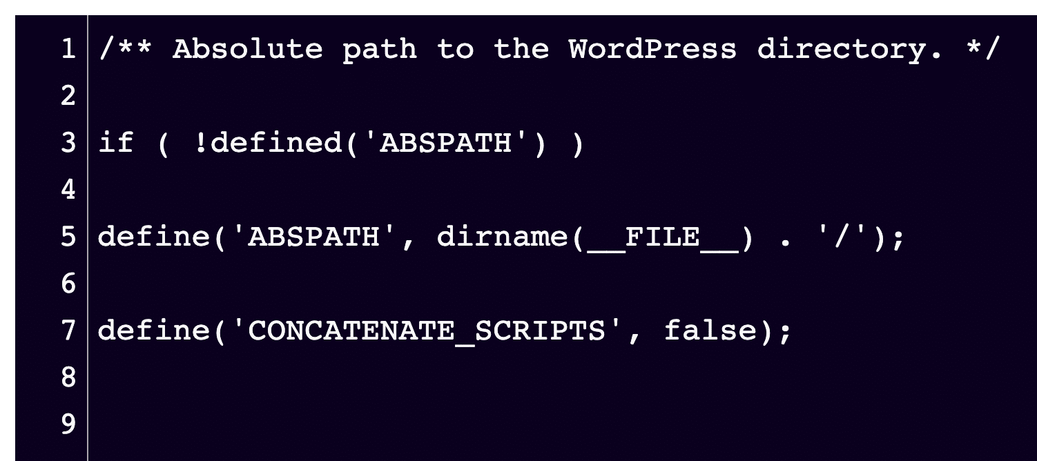 Cómo se verá el fragmento en su archivo wp-config.php.