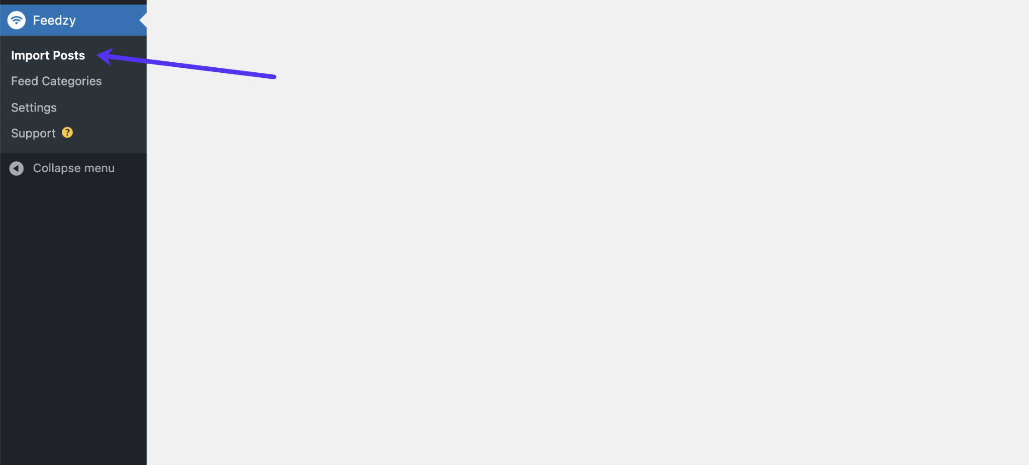 Find the “Import Posts” tab in the Feedzy plugin