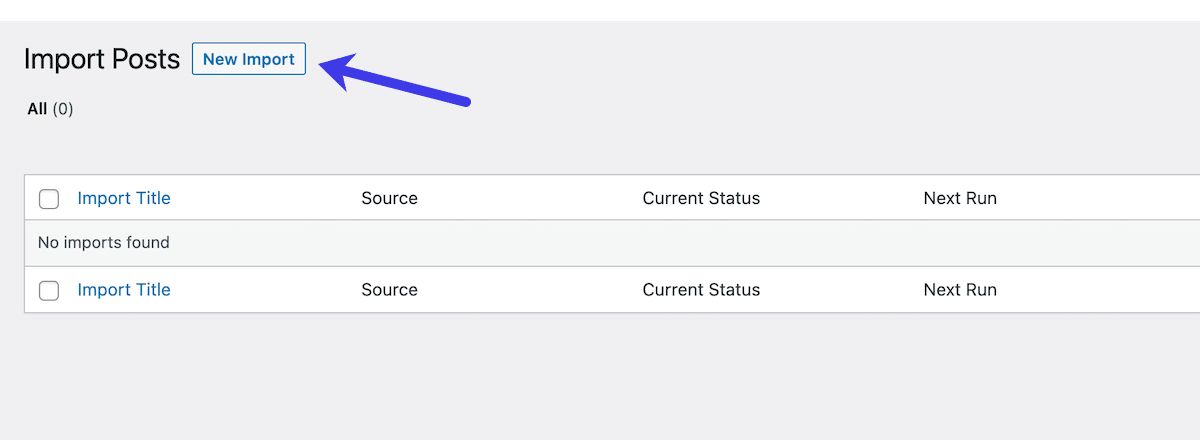 Klicke auf die Schaltfläche "Neuer Import".