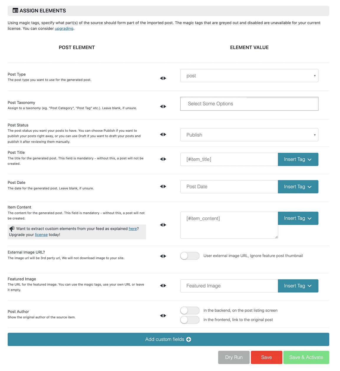 Assign more elements in Feedzy