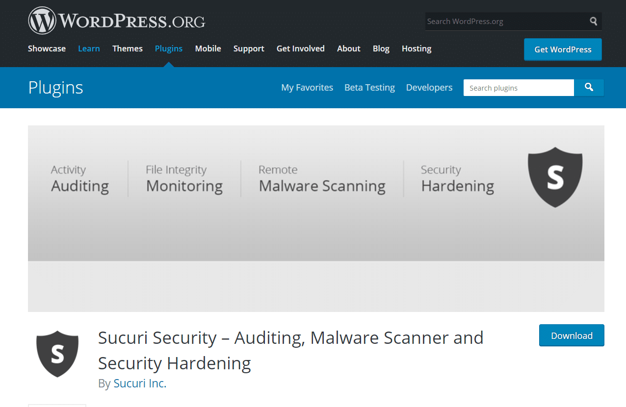 Homepage del plugin WordPress Sucuri Security
