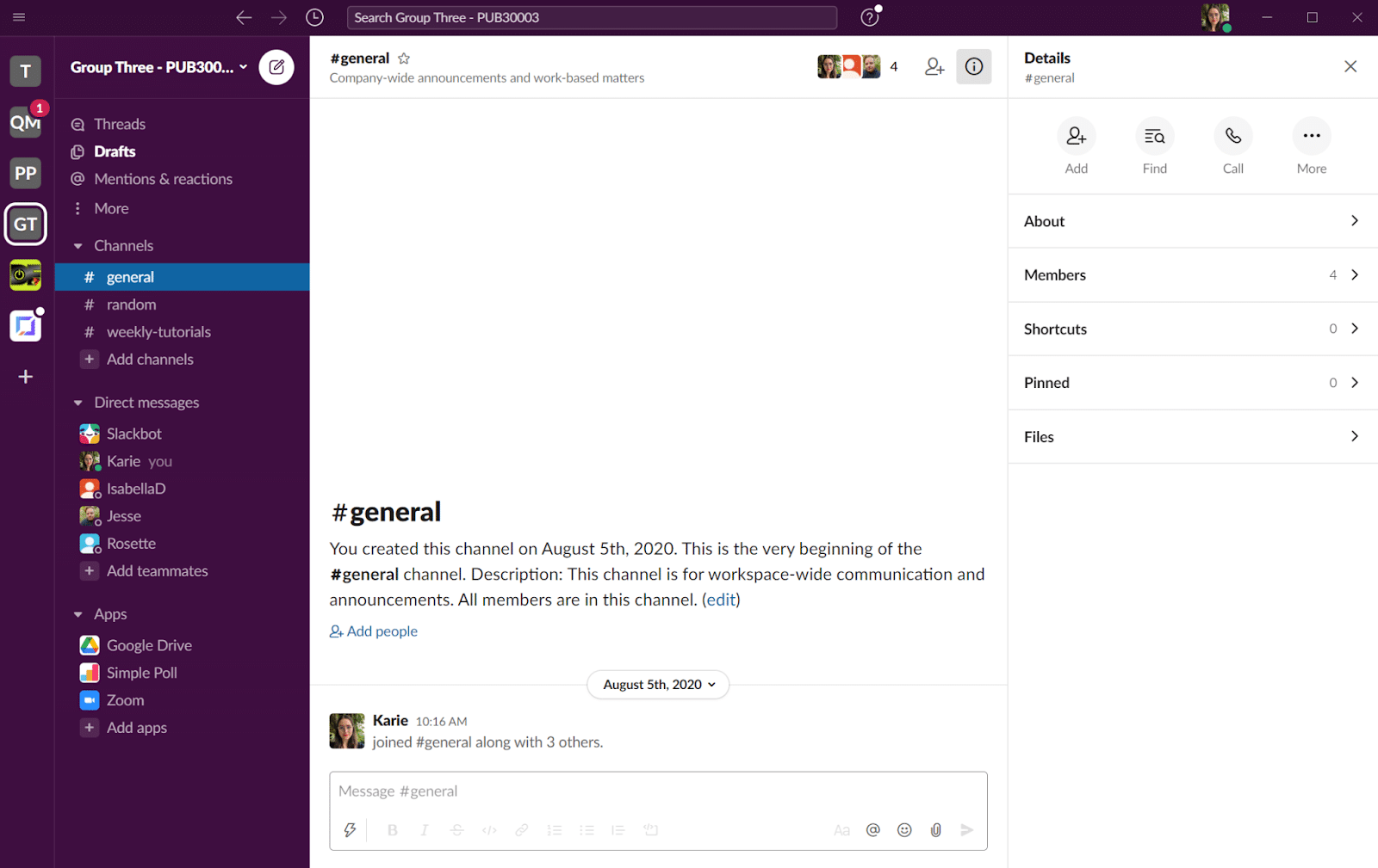 A screenshot showing Slack's interface with the right-hand 