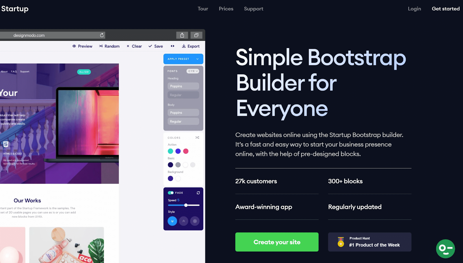 Schermata dell’homepage del software di progettazione Startup 4 che dice Simple Bootstrap Builder for Everyone