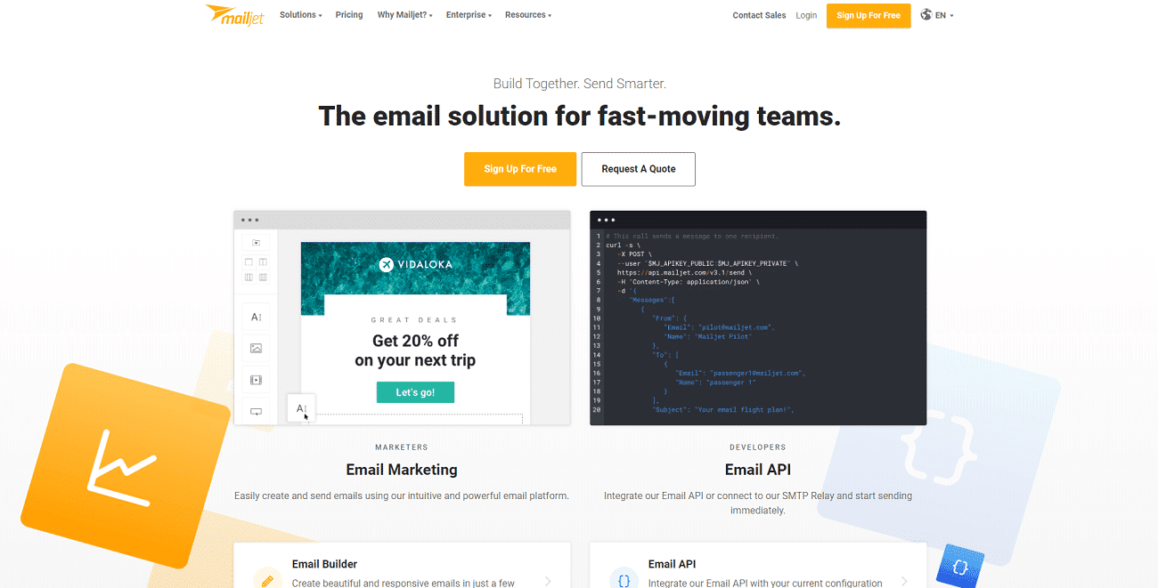 A screenshot of Mailjet's homepage.