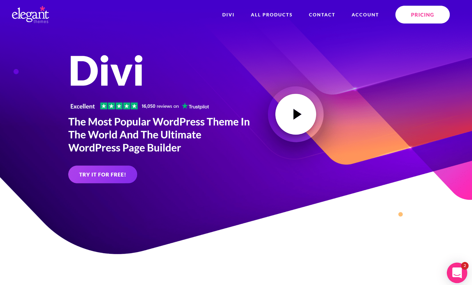 Homepage del plugin Divi con il motto The Most Popular WordPress Theme in the World.
